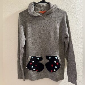 ModCloth - Gray hoodie Sweater with Polka Dot mitten Pockets - Medium